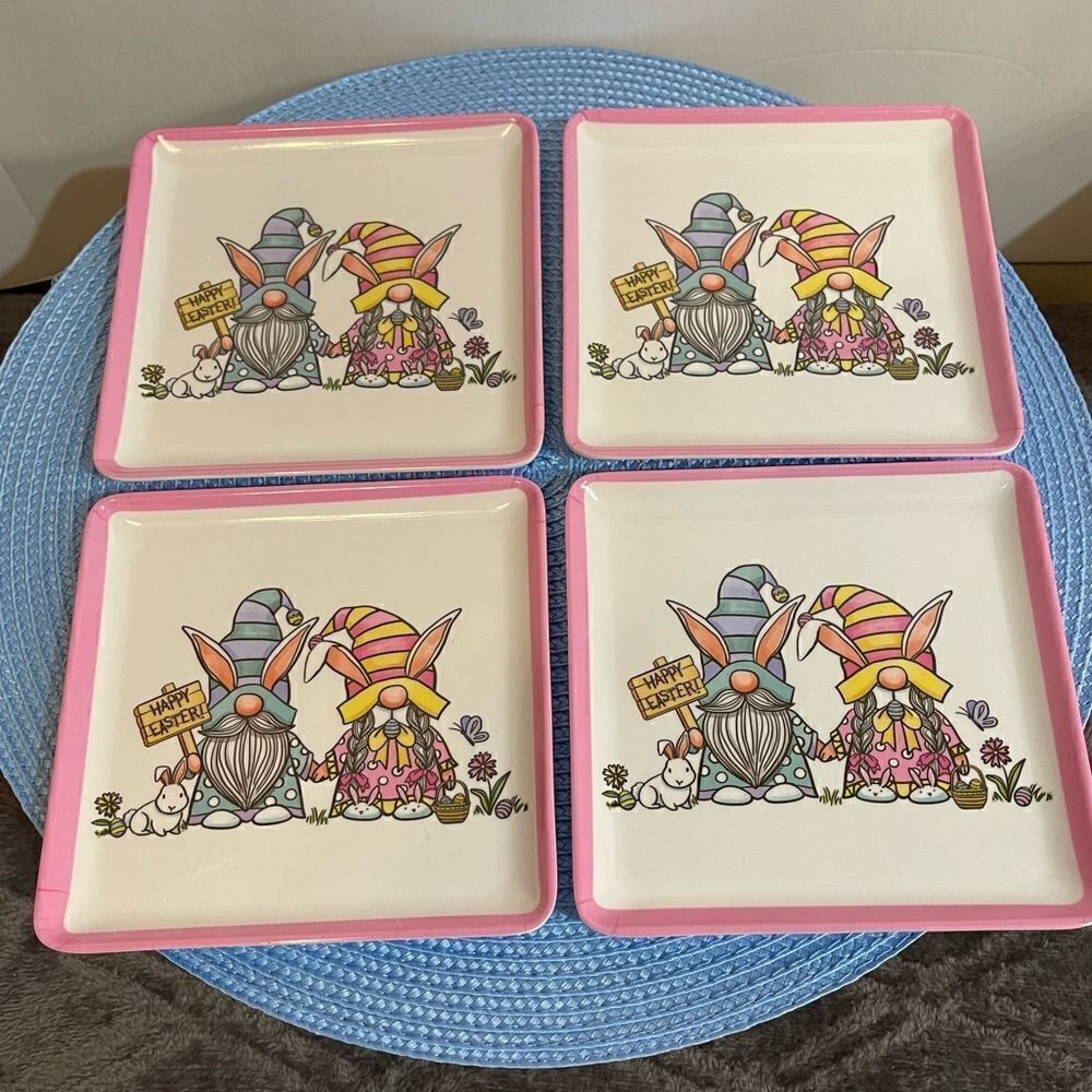 Gnome Easter Appetizer Plates Set of 4 NWT